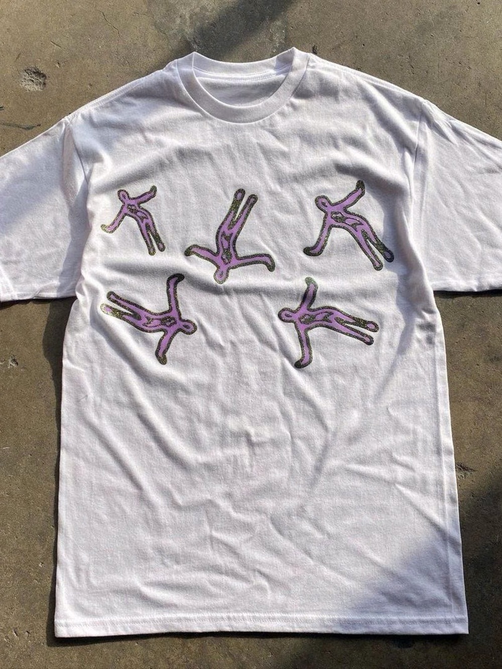 Gildan White Short Sleeve Tee with Purple Graphic Figures